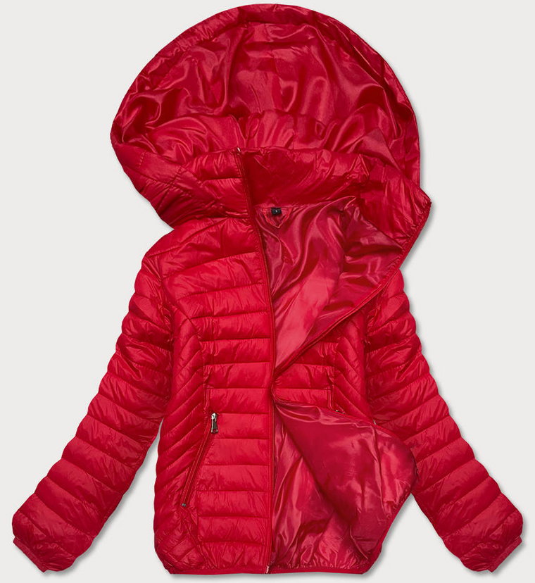 Pikowana kurtka damska z kapturem czerwona (B0124-4)