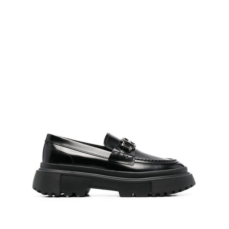 Czarne Loafersy na Platformie z Logo Hogan