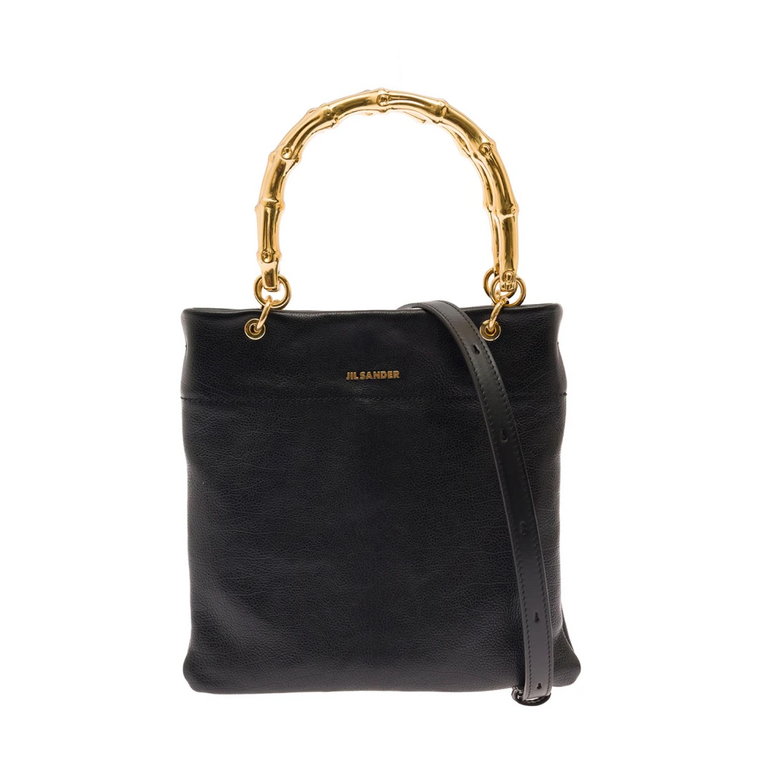 Czarna torba typu Tote z uchwytami z bambusa Jil Sander