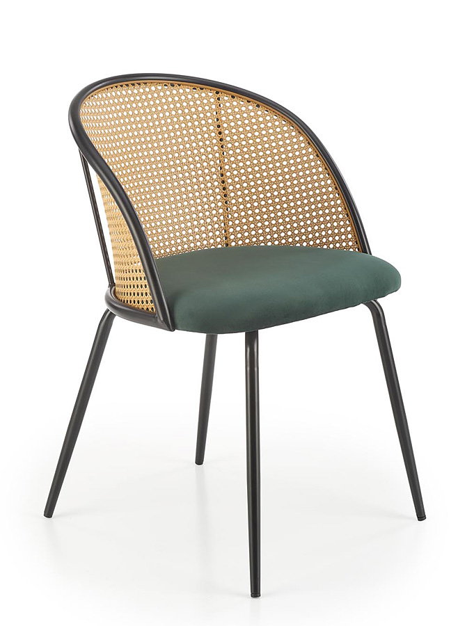Zielone krzesło z rattanowym oparciem - Ekro