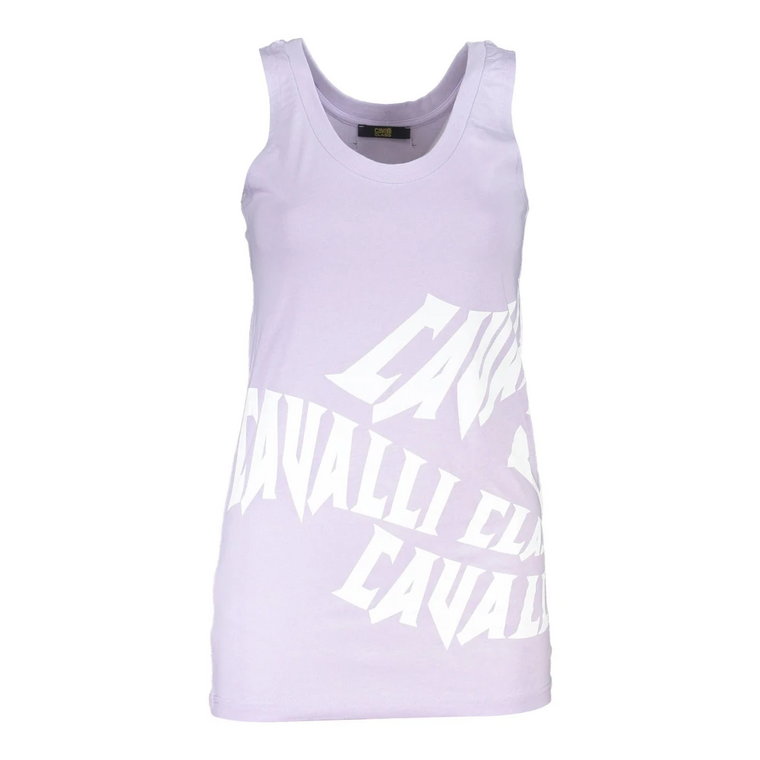 Fioletowy Bawełniany Tank Top z Nadrukiem Cavalli Class