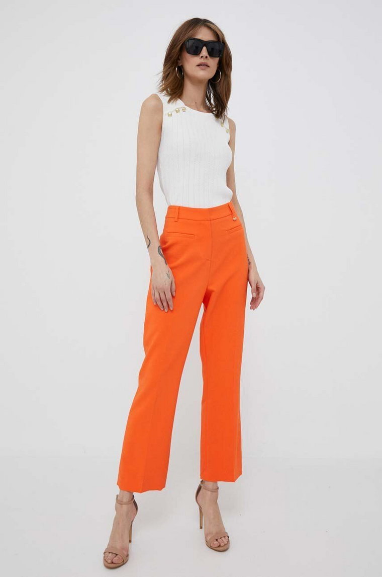 Artigli spodnie damskie kolor pomarańczowy proste high waist