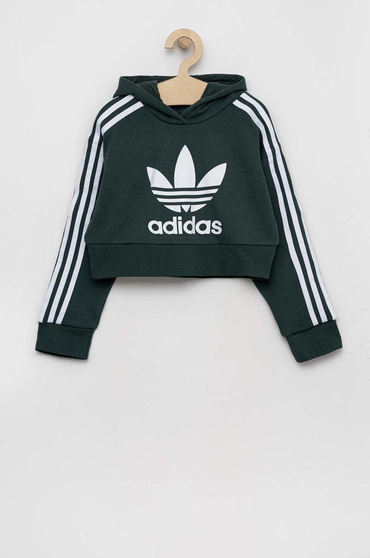 adidas Originals bluza dziecięca kolor zielony z kapturem z nadrukiem