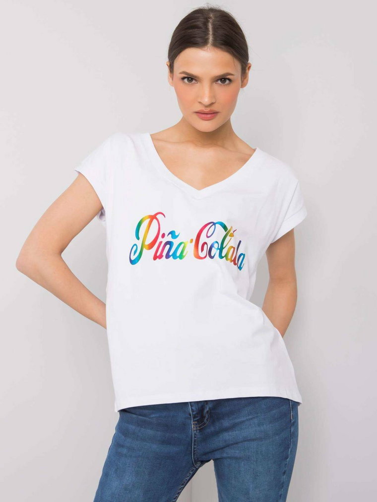 T-shirt z nadrukiem biały dekolt w kształcie V