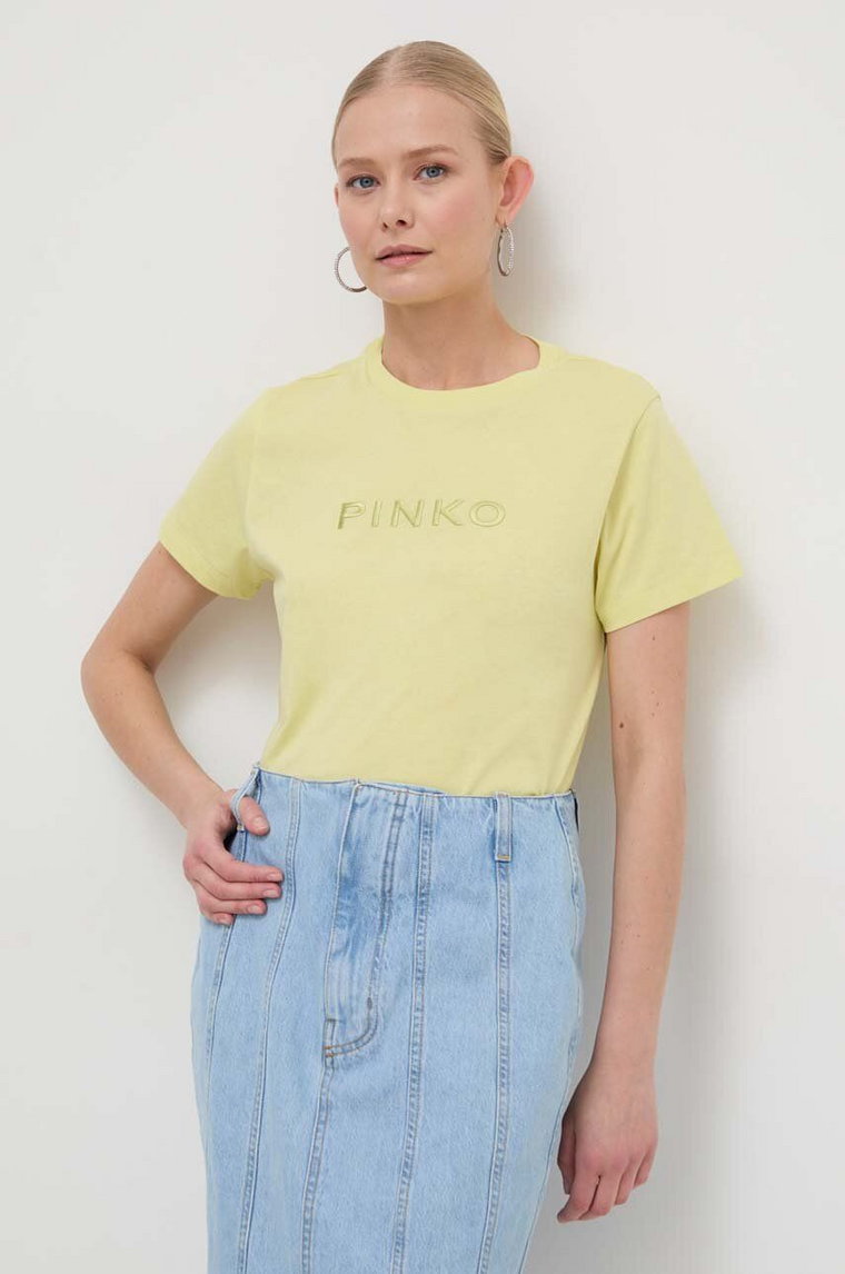 Pinko t-shirt bawełniany damski kolor żółty 101752.A1NW