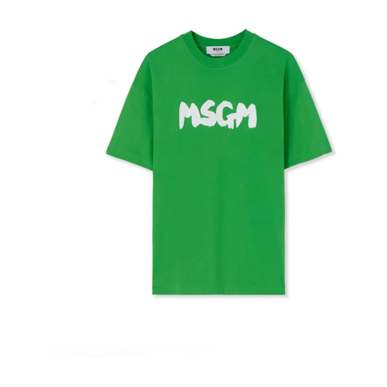 Koszulka z logo pociągniętym pędzlem (Zielona) Msgm