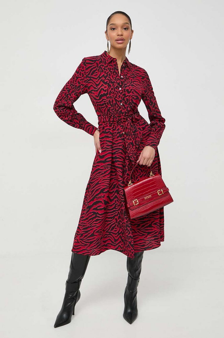 Karl Lagerfeld sukienka kolor czerwony midi rozkloszowana