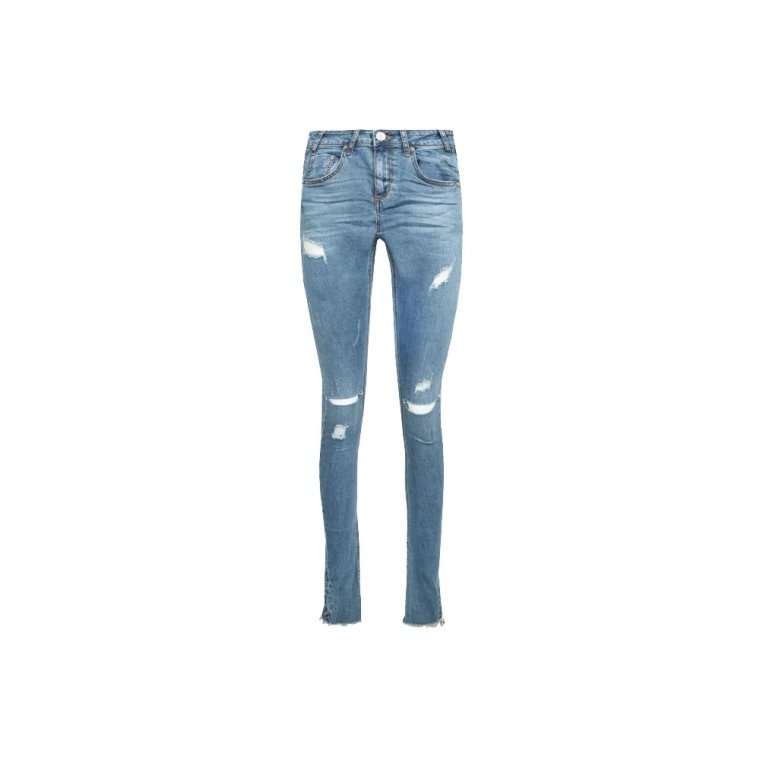 Niebieskie Skinny Jeansy z Poszarpanymi Kostkami One Teaspoon