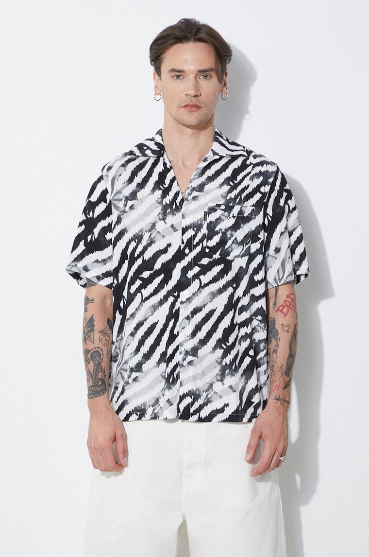 Aries koszula Hibiscus Hawaiian Shirt męska kolor czarny regular z kołnierzykiem klasycznym SUAR40108X