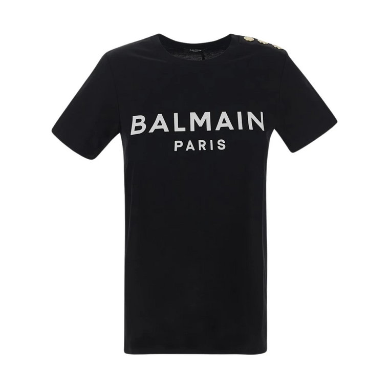 Czarna Bawełniana Koszulka z Logo Balmain