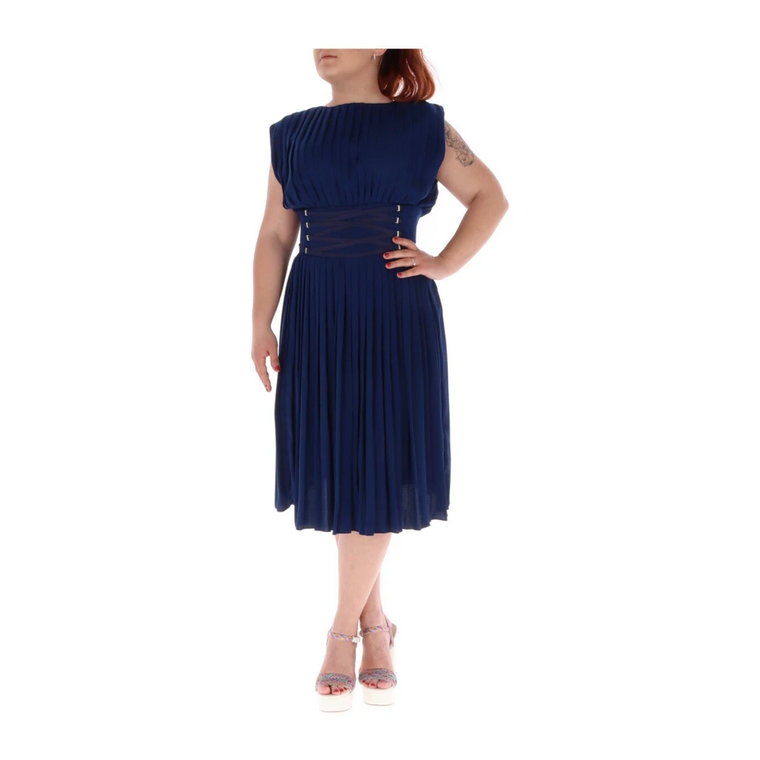 Niebieska sukienka bez rękawów z okrągłym dekoltem Relish