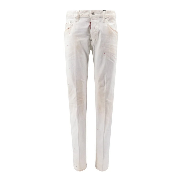 Białe Spodnie z Plamami Farby ze Stretchu Dsquared2