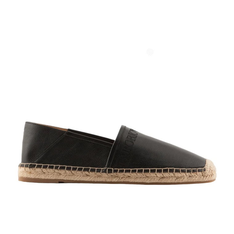 Czarne espadryle z logo haftowane na skórze Emporio Armani