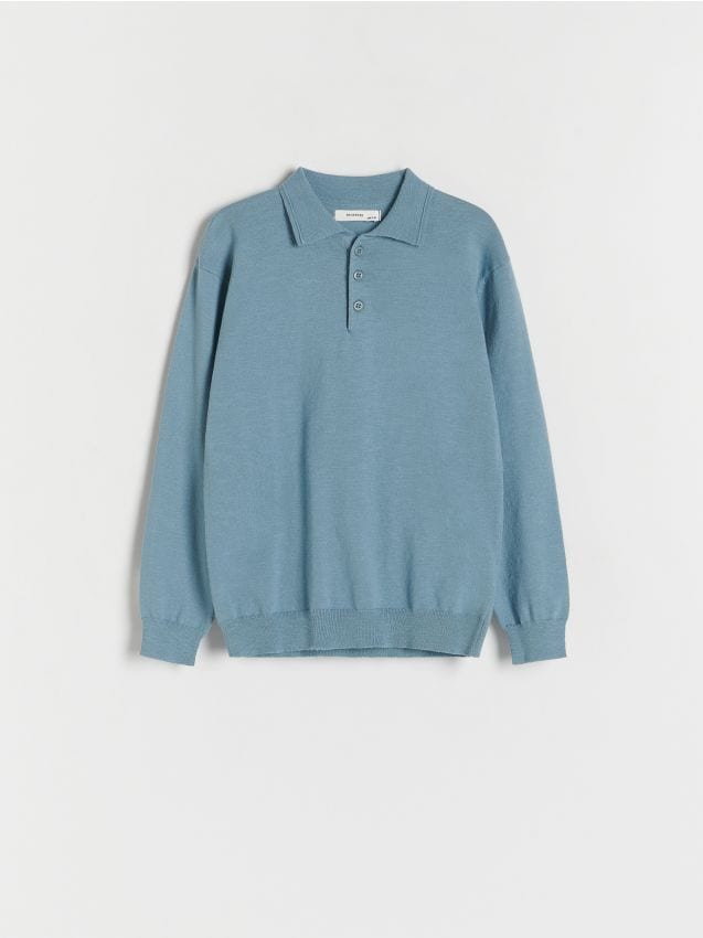 Reserved - Bawełniany sweter polo - niebieski
