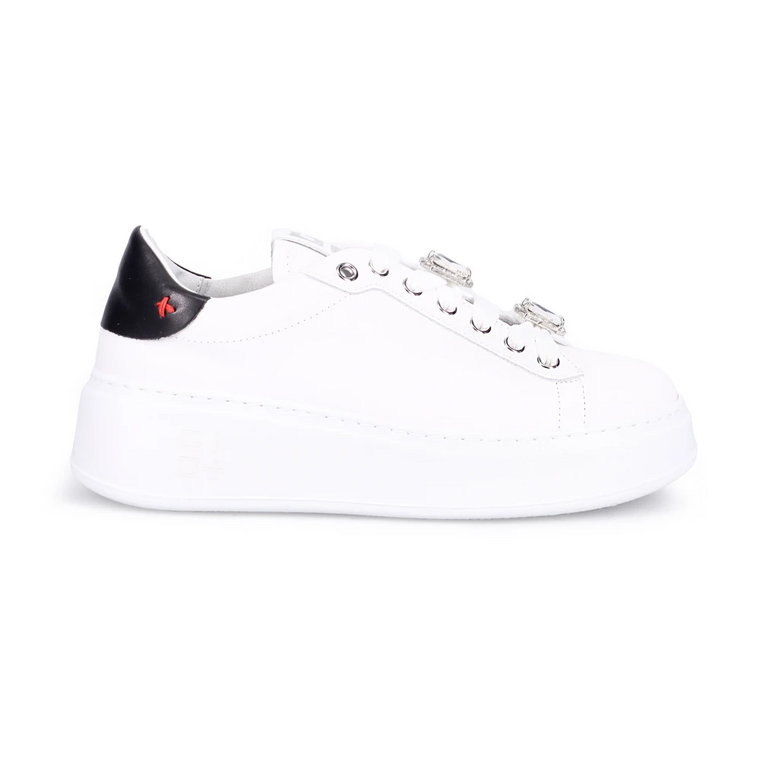 Białe Skórzane Sneakersy z Laminowanym Detalem Gio+