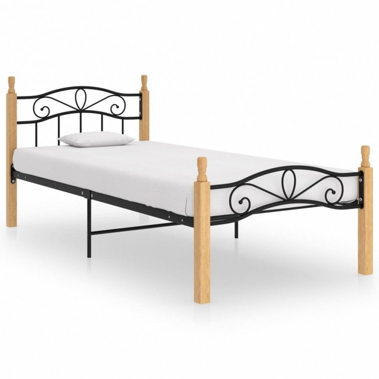 Rama łóżka, czarny metal i lite drewno dębowe, 100x200 cm kod: V-324912