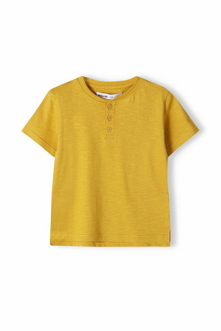Zółty t-shirt bawełniany basic dla niemowlaka z guzikami