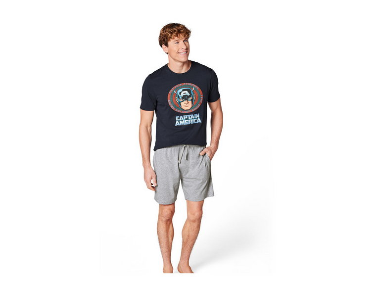 Piżama męska z bawełną (t-shirt + szorty) (S (44/46), Granatowy/szary)