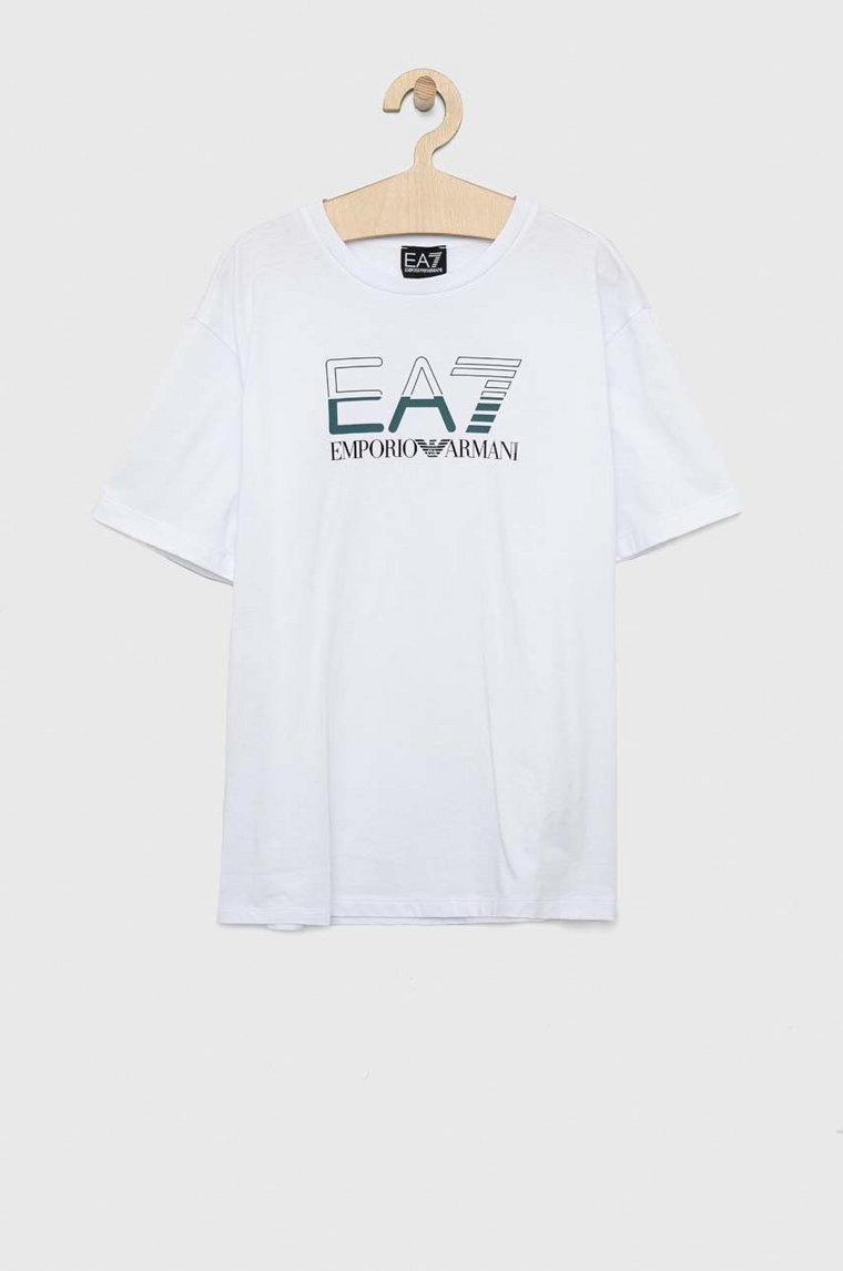 EA7 Emporio Armani t-shirt bawełniany dziecięcy kolor biały z nadrukiem