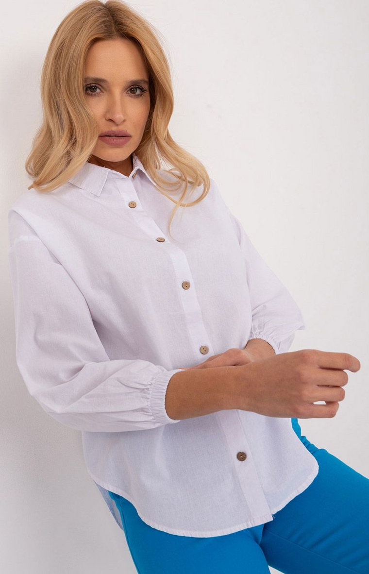 Biała koszula damska zapinana na guziki BP-KS-1130.10X, Kolor biały, Rozmiar L, FactoryPrice