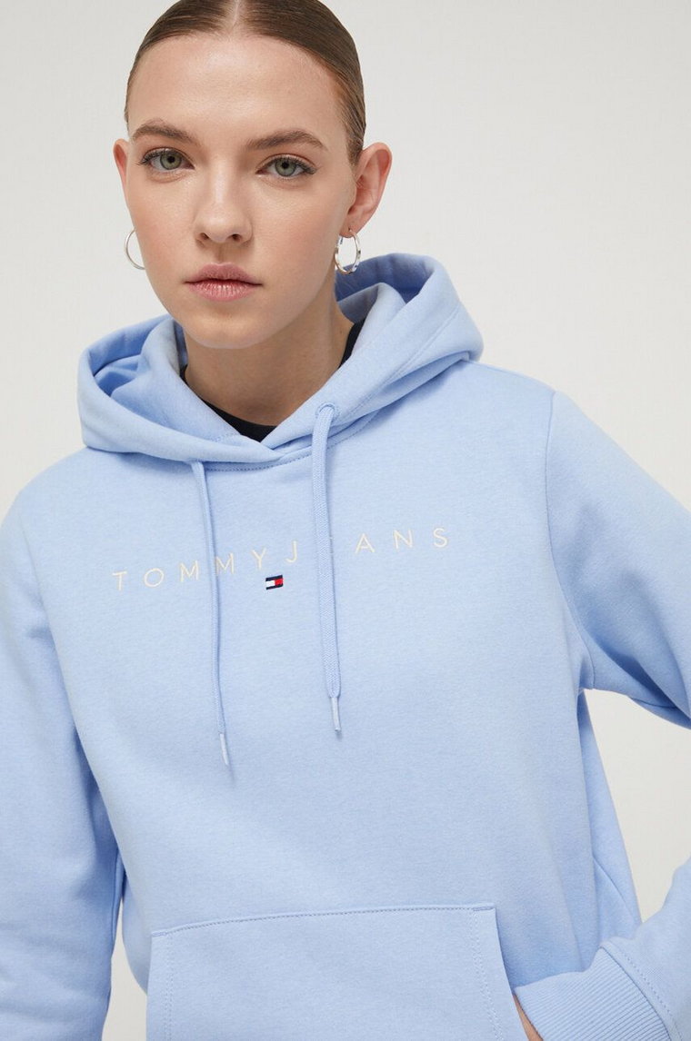 Tommy Jeans bluza damska kolor niebieski z kapturem z aplikacją DW0DW17324