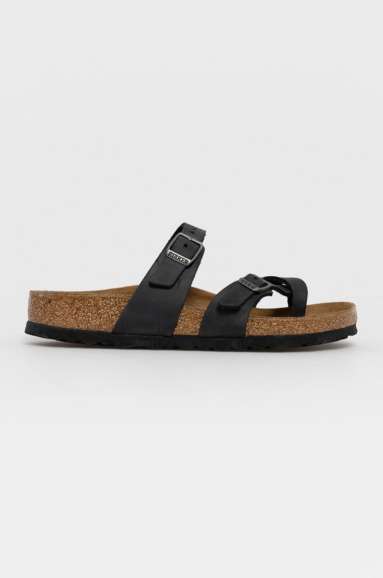 Birkenstock Klapki skórzane Mayari 171481 damskie kolor czarny na płaskim obcasie