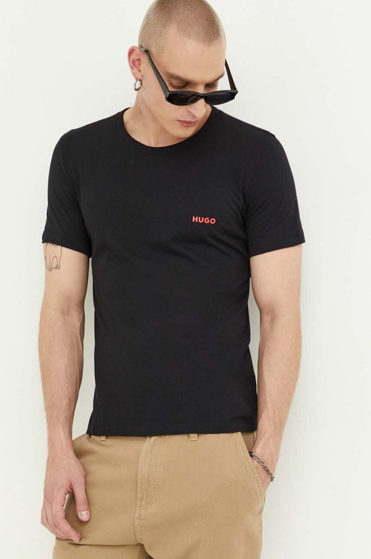 HUGO t-shirt bawełniany 3-pack kolor czarny z nadrukiem 50480088