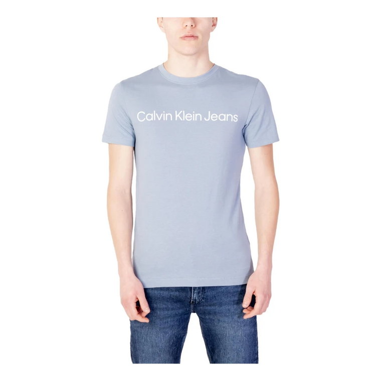 Lekki Niebieski T-Shirt z Nadrukiem dla Mężczyzn Calvin Klein Jeans