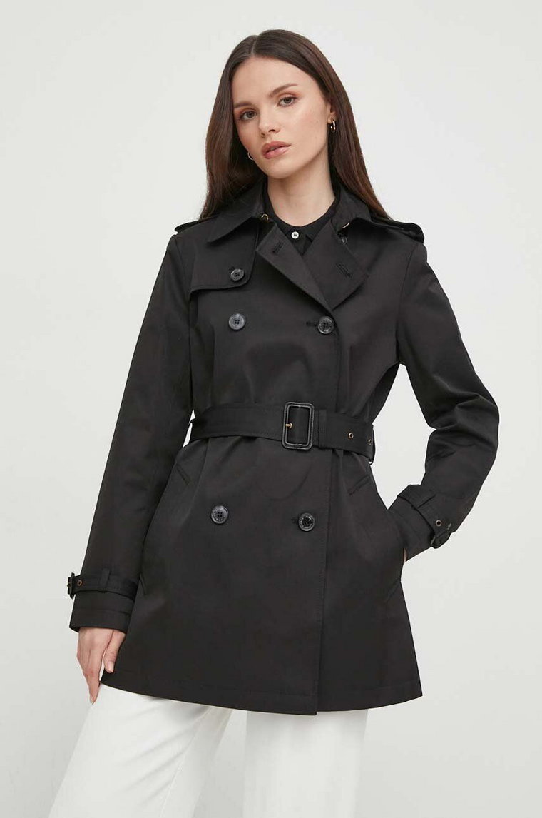 Lauren Ralph Lauren płaszcz damski kolor czarny przejściowy dwurzędowy