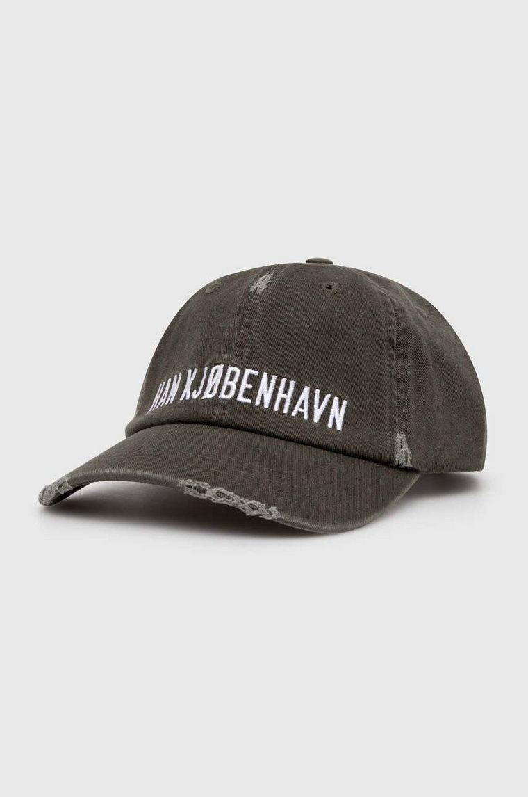 Han Kjøbenhavn czapka z daszkiem bawełniana Distressed Signature Cap kolor zielony z aplikacją A-132999