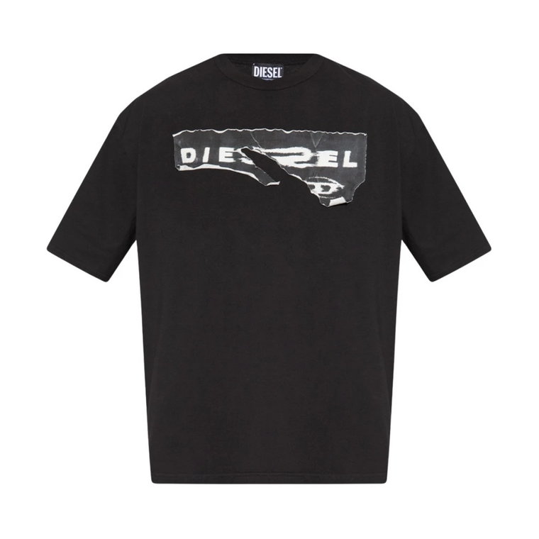 Czarna Bawełniana Koszulka z Logo Diesel
