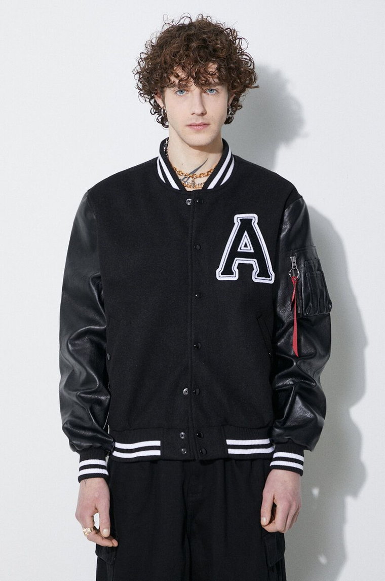 Alpha Industries kurtka bomber PU College męski kolor czarny przejściowa 146111