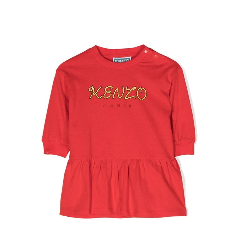 Czerwona Bawełniana Sukienka dla Dziewczynki Kenzo