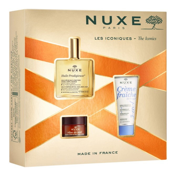 NUXE XMAS Bestsellery Huile Prodigieuse Olejek Huile Prodigieuse - 50ml + Rêve de Miel Balsam Do Ust - 15g + Krem Nawilżający Crème fraîche 3-in-1 - 30ml