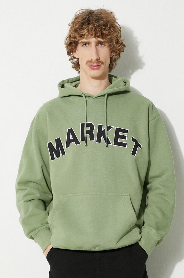 Market bluza bawełniana Community Garden Hoodie męska kolor zielony z kapturem z aplikacją 397000580