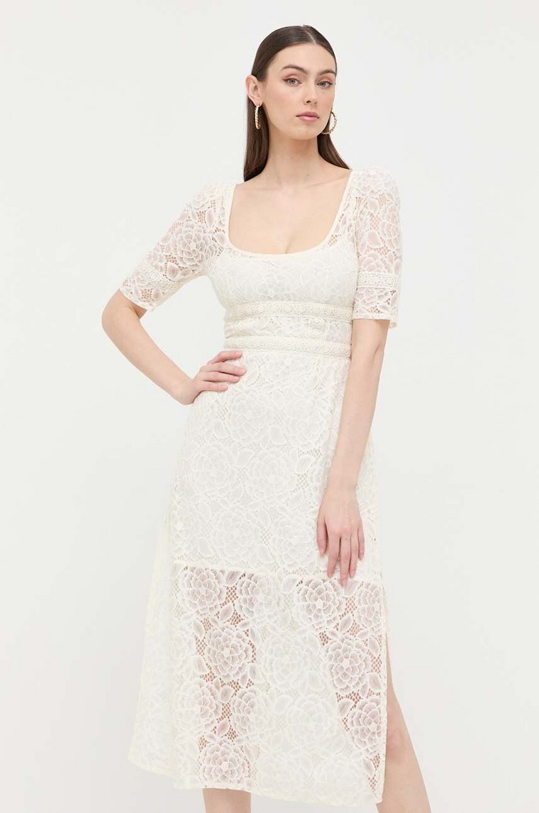 For Love & Lemons sukienka kolor beżowy midi prosta