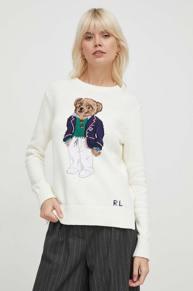 Polo Ralph Lauren sweter bawełniany kolor beżowy