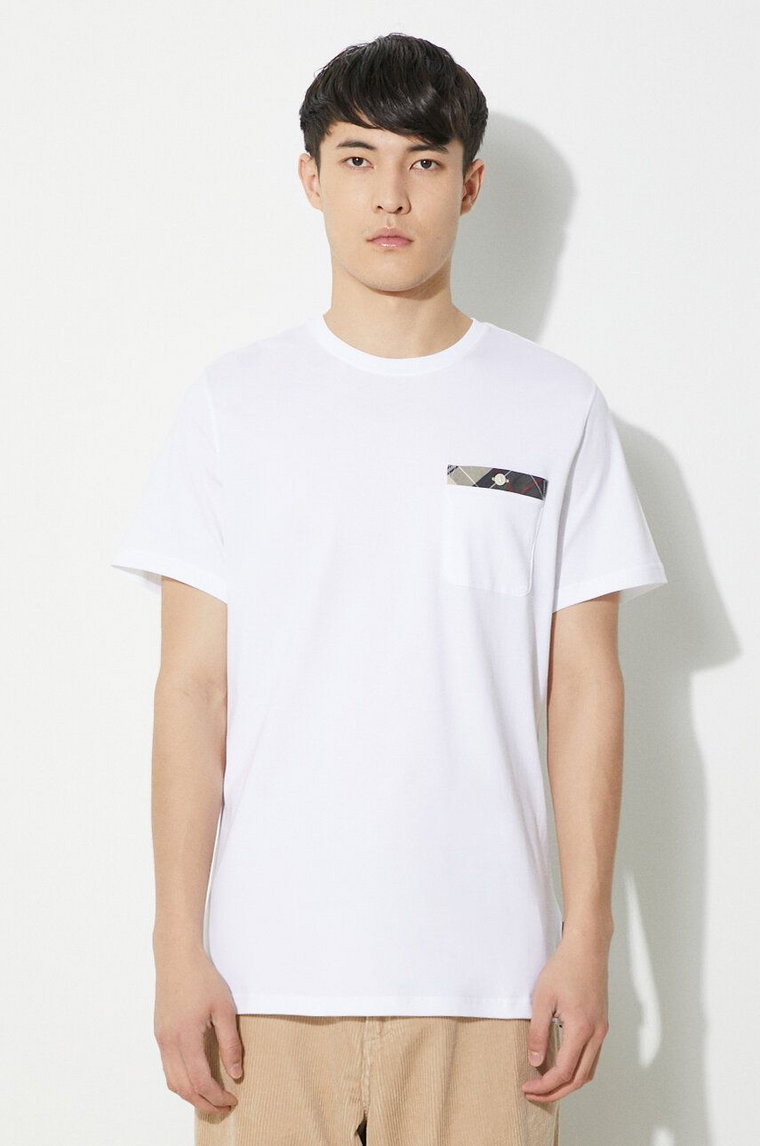 Barbour t-shirt bawełniany Durness Pocket Tee męski kolor biały gładki MTS0682