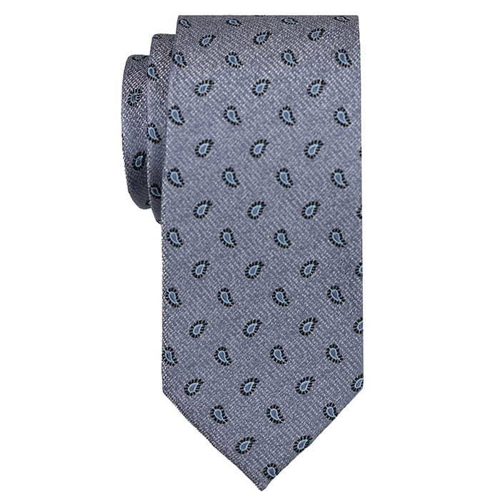 Krawat szary w niebieskie paisley EM 6