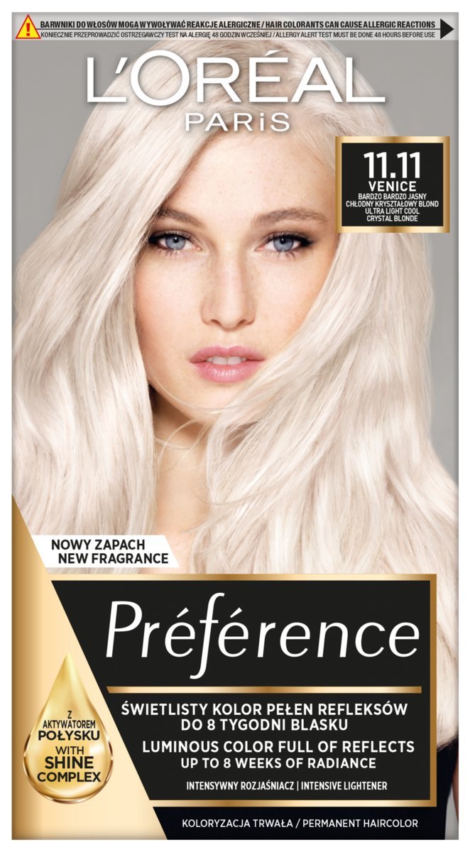 L'oreal Paris, Preference, farba do włosów 11.11 Venice - bardzo bardzo jasny chłodny kryształowy blond