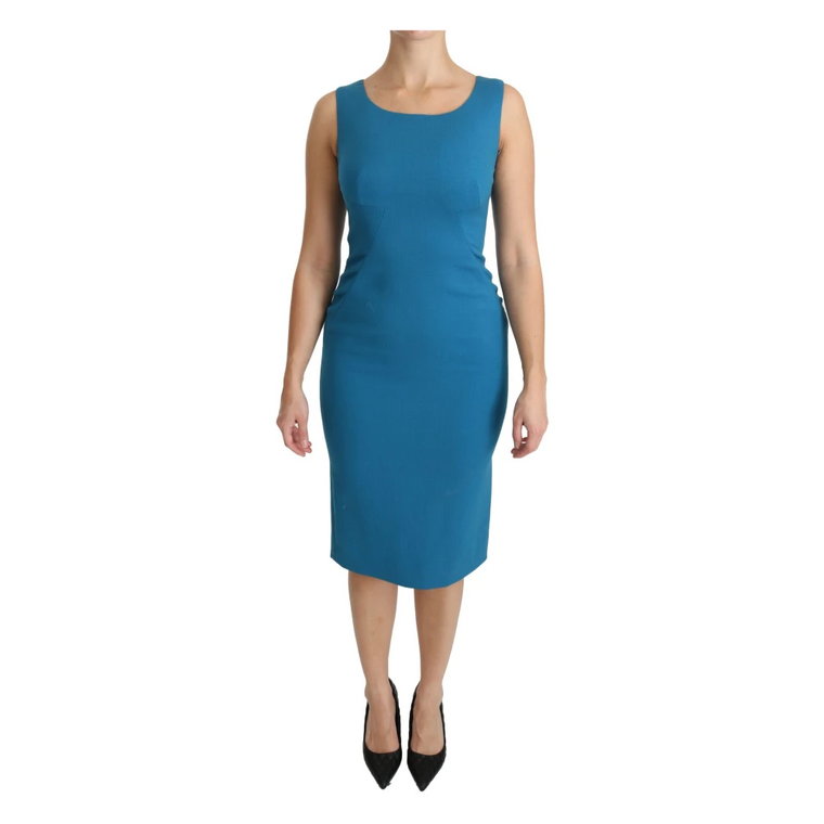 Niebieska sukienka z wełny o długości do kolan Dolce & Gabbana