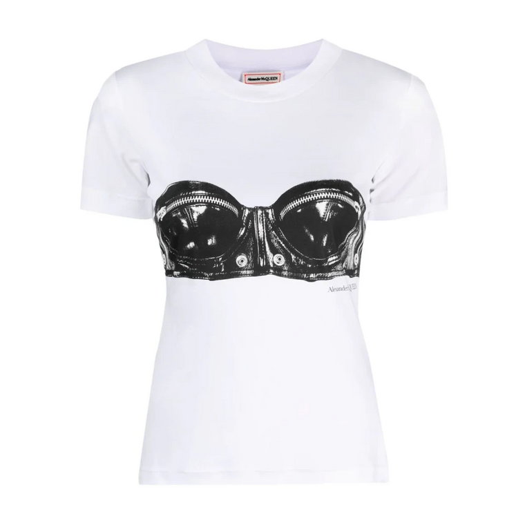 Biker Bra Print Crew Neck Koszulki i Pola Alexander McQueen