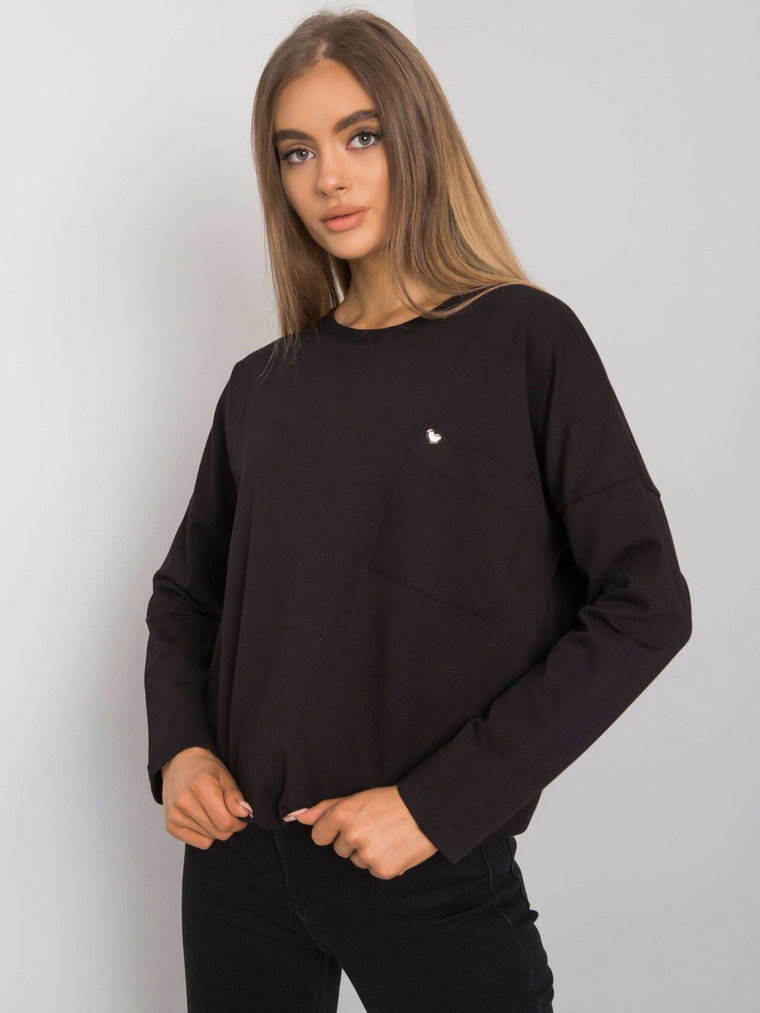 Bluzka basic czarny casual codzienna longsleeve dekolt okrągły rękaw długi kieszeń