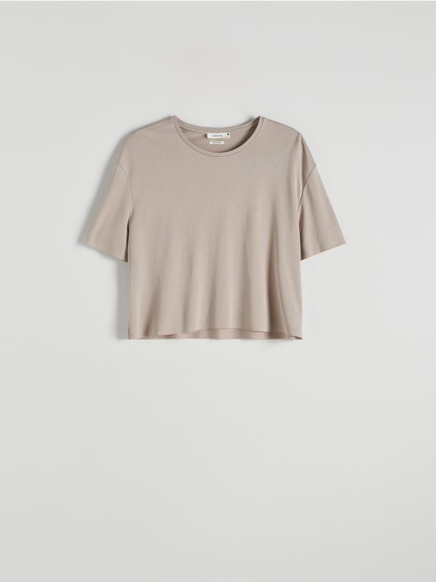 Reserved - T-shirt z modalem - brązowy