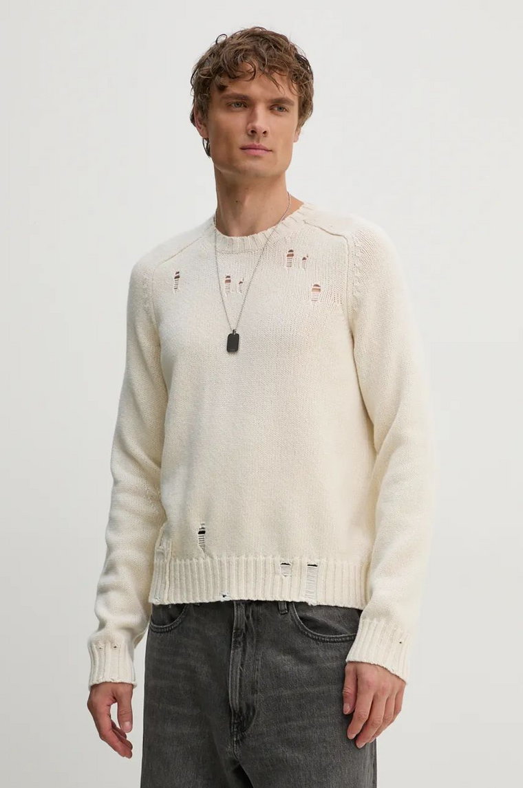 ZADIG&VOLTAIRE sweter wełniany męski kolor beżowy  KMSW00698