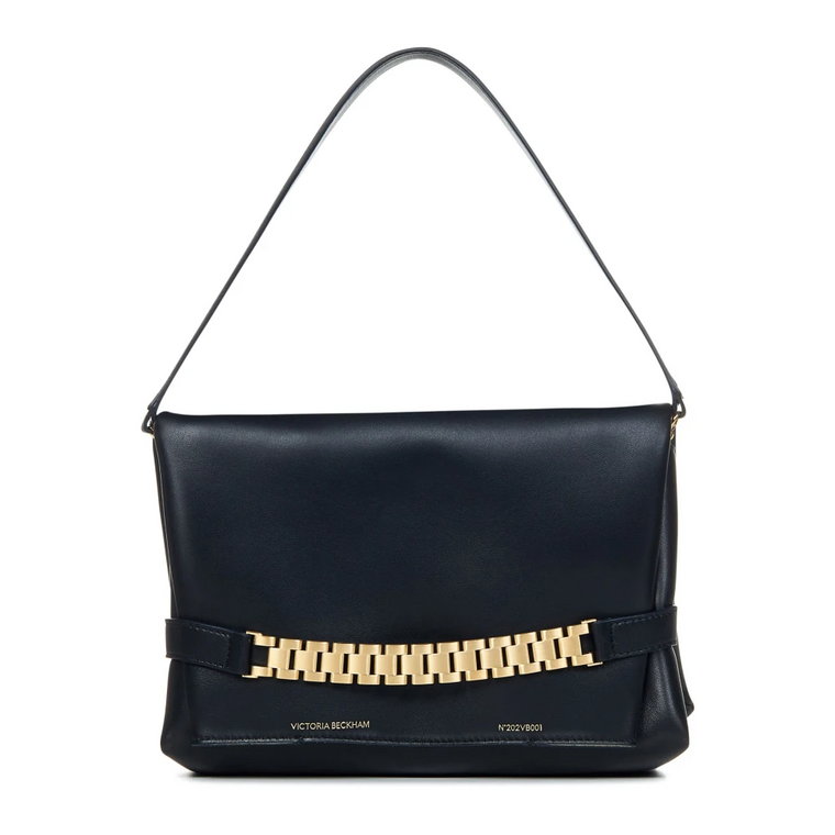 Czarna skórzana torebka z detalami w złotym łańcuchu Victoria Beckham