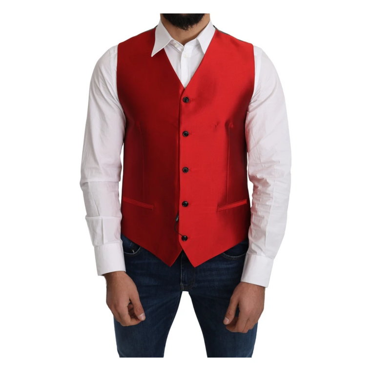 Vibrant Red Silk Formal Vest Dolce & Gabbana