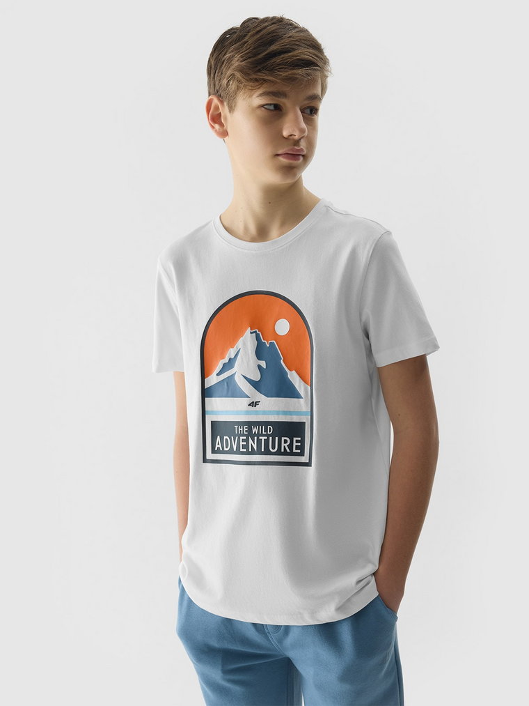T-shirt z bawełny organicznej z nadrukiem chłopięcy - biały