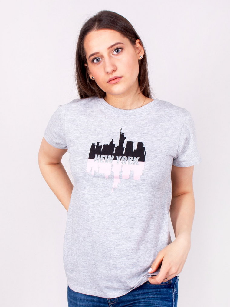 Koszulka damska t-shirt bawełniana New York szary melanż  M