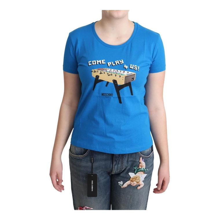 Blue Cotton Come Play 4 Us Print T-shirt Moschino